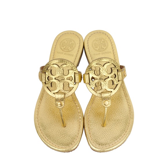 Tory Burch Shoes - Tory Burch Gold Miller Sandals in Tumbled Leather